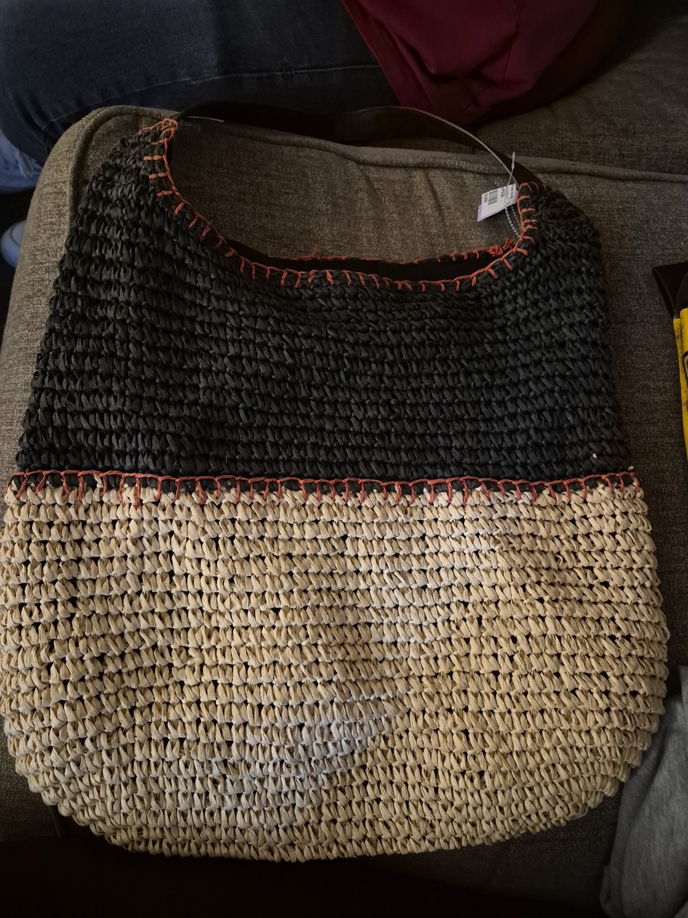 Sonoma Black and Natural Straw Two-Tone Woven Shoulder Tote